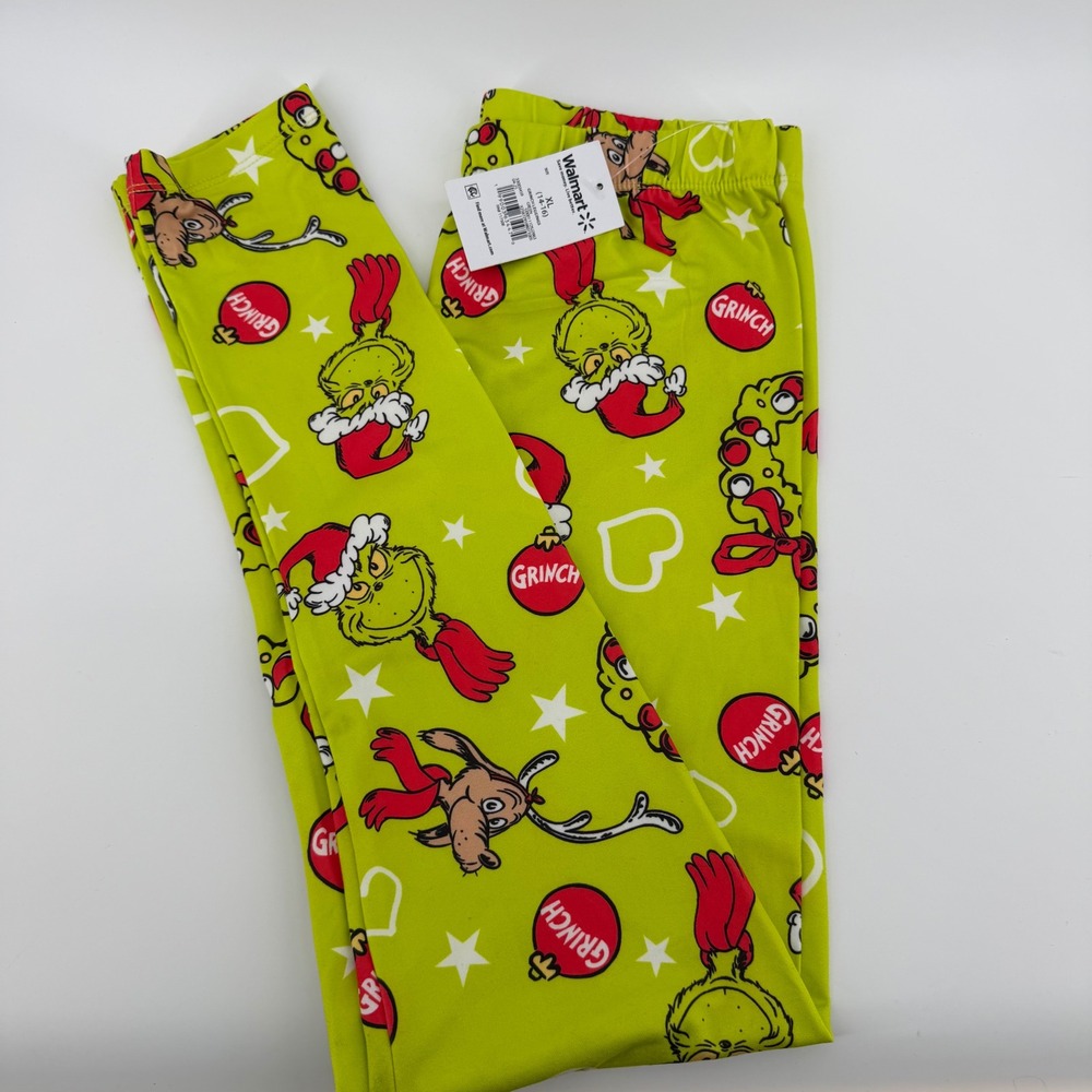 The Grinch Christmas Leggings Green XL 14-16 Walmart Sleepwear Lounge Pants